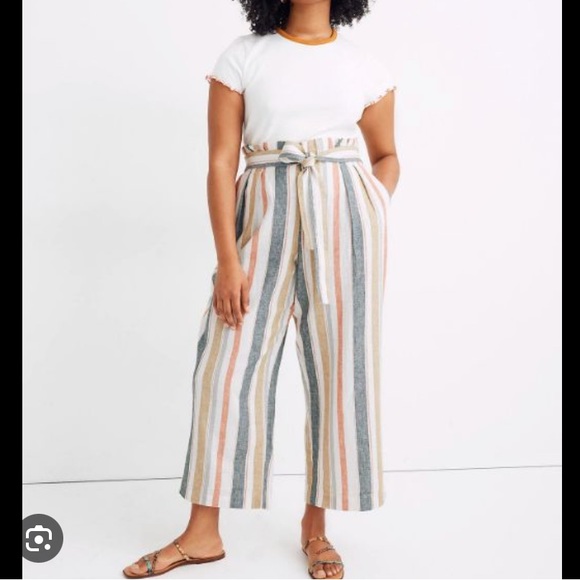 Madewell Tie Waist Huston Pants in Neutral Stripe - Picture 3 of 4
